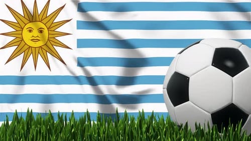 Animated Uruguay Flag with Soccer Ball on Green Grass