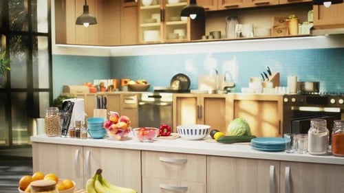 Various fruits and vegetables on kitchen counter