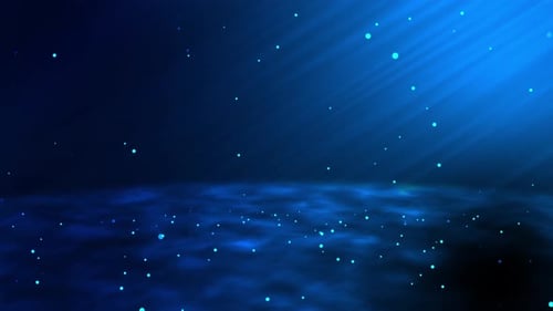 Blue Abstract Background with Floating Light Particles and Rays
