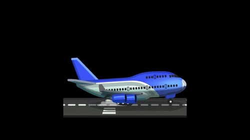 Flat Design Airplane Landing Animation with Runway