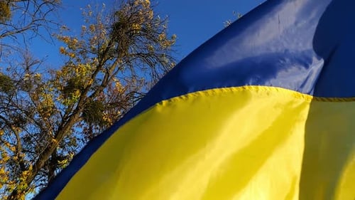 Flag Blowing in the Wind in Blue Sky