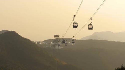 Funiculars in the Mountains at Sunset