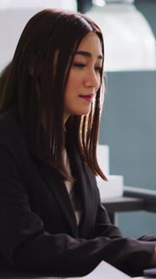 Vertical Video Portrait of Asian Creative Employee Working on Interior Design