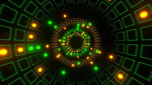 Orange And Green Strobe In Neon Square Elements Tunnel Background Vj Loop In 4K