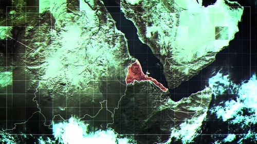 Glitch Effect Digital World Map Zoom: Eritrea Highlight