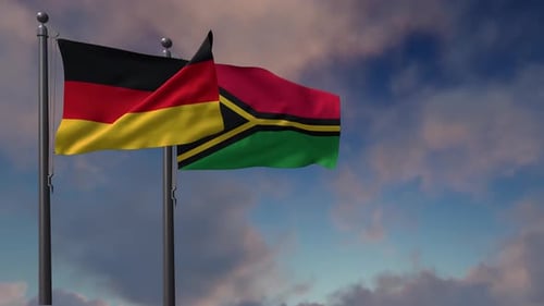 Germany and Vanuatu Flags Waving Against Cloudy Sky