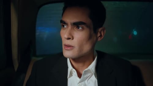 Dreamy Man Thinking Car Backseat Close Up Serious Businessman Pondering in Auto