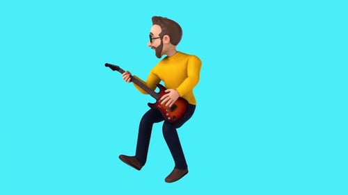 Fun 3D cartoon casual character playing guitar (with alpha channel)