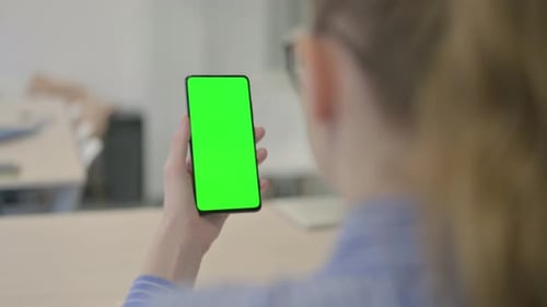 Close Up of Businesswoman Using Phone with Green Screen