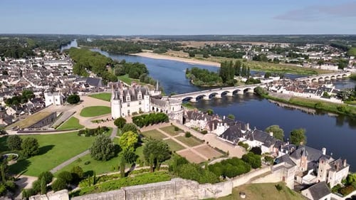 Drone shot of Amboise town in Loire Valley, France