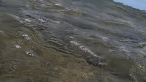 Low view of small waves coming to shore. Mediterranean Sea. Sicily. Italy