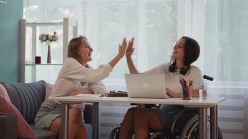 Cheerful Women Smile Giving High Five After Completing Task