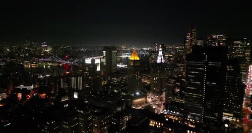 Night aerial view of Manhattan district of New York City, United States