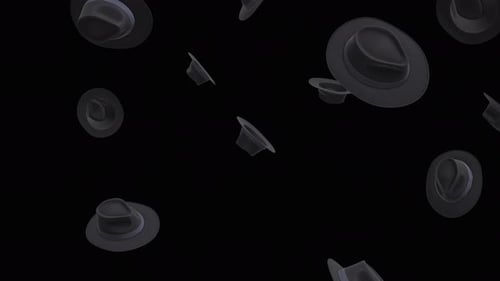 Falling hats over alpha channel. Rain of cowboy hats across the screen. Cowboy hats background.