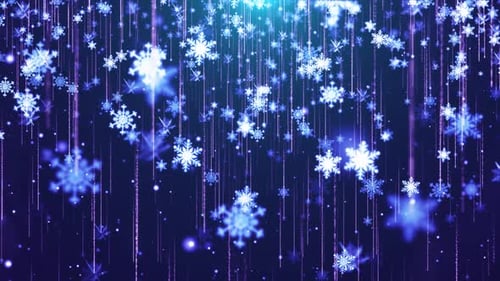 Falling Snowflakes and Glittering Light Streaks Christmas Background