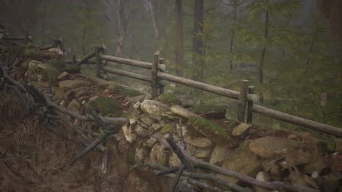 An Old Wood Fence with a Country Field Behind It