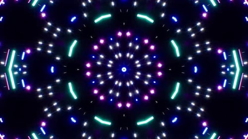 Kaleidoscopic Abstract Neon Light Geometric Tunnel Loop Background
