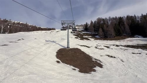 POV Of A Skier On Ski Lift At Crans-Montana During Winter In Switzerland.