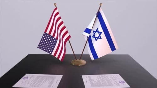 Israel and USA at the negotiating table, a diplomatic deal. Business and politics animation