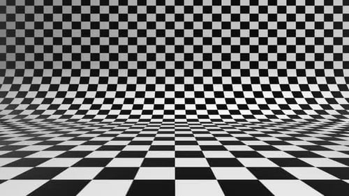 Nahtlose 3D-Schachbrettschleife — Gebogener schwarz-weißer Gitter-Bewegungshintergrund für Video und Mock-ups