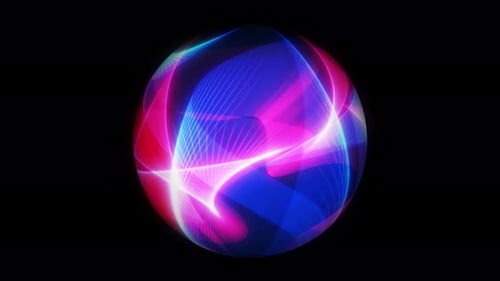 Abstrakte glühende Teilchenkugel, ultraviolettes Atom, Energiekugel, die hell mit Lichtstrahlen leuchtet