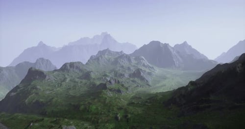 Animated Flyover Through Lush Green Mountain Landscape