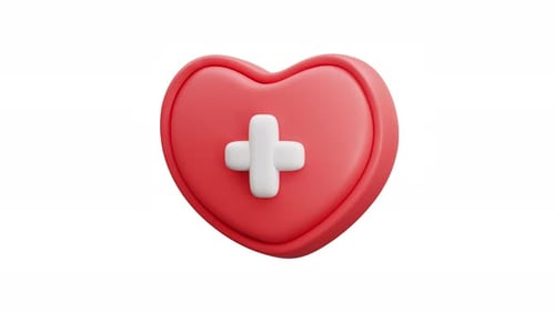 Pulsing 3D Heart Medical Cross Health Care Icon