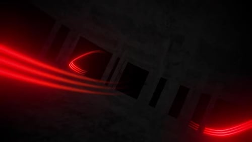 Des lignes de néon rouges et jaunes dynamiques pulsent sur un fond sombre et texturé