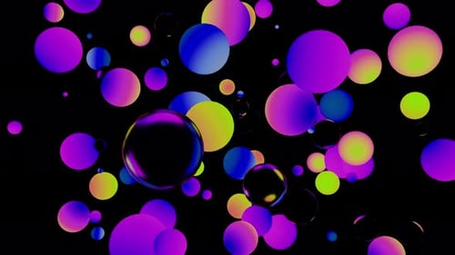 Colorful spheres moving on black background animation