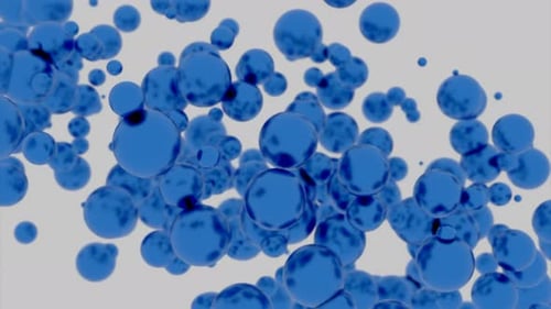 Moving stream of bright balls. Design. Rising stream of bright 3d bubbles in space. Bright bubbles