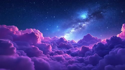 Animierter himmlischer Sternenhimmel, magische und romantische Dämmerungsfarben von lila blauen Wolken Sl