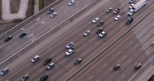 Birds eye view of cars on I-10 West and East freeway in Houston, Texas