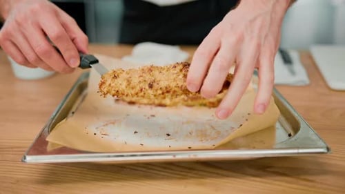 Chef Prepares Food in Restaurant Kitchen