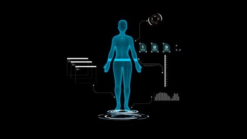 Futuristic Human Body Scan with HUD Elements
