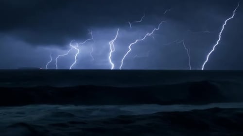 Lightning Strikes Illuminate The Stormy Sea