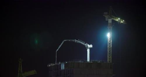 Timelapse Nightwork Development Of Modern Multistorey Residential House Illuminated Night Time Work
