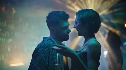 Sexy Couple Partying Dancefloor Enjoying Sensual Movements Closeup Loving Pair