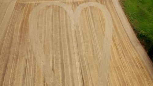 Heart Shape in Harvested Field from Aerial View