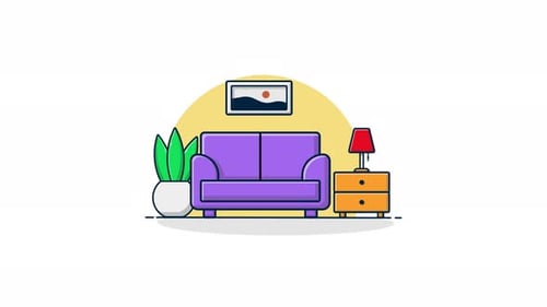 Animated Living Room Interior with Sofa and Furniture
