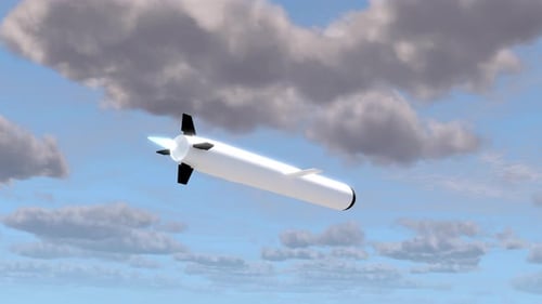 Military Missile Rocket Launch Air Fly on Cloudy Sky Able to Loop Endless