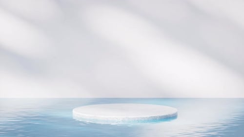 Minimalist Product Podium on Water with Moving Light Shadows
