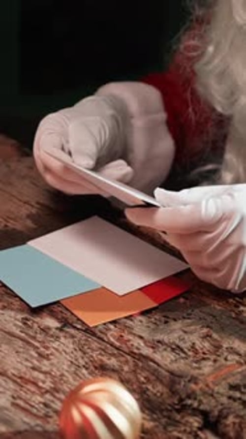 Santa Claus Opening Letters Close Up