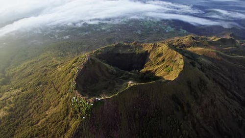 Mount Batur crater slow aerial orbit, Bali