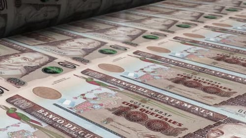 Guatemalan 100 Quetzales Banknotes Printing Process Animation