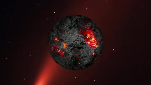 Lava mit Feuerkugel, Galaxiehintergrund