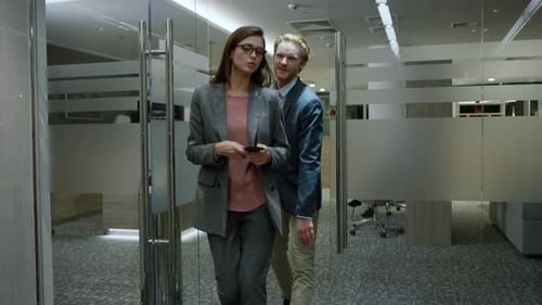 Serious Business People Talking in Office Corridor, Corporate Coworkers Working on The