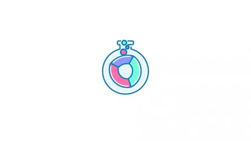 Animated Lab Flask Beaker Icon with Corporate Data Pie Chart