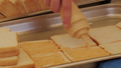 Chef Cooking Tuna Sandwich Cook Preparing a Tuna Eggs Salad Sandwich at the Ingredient Station of a