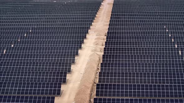 Aerial View Of Solar Panels (Solar Cell) With Sunlight. drone Flight ...