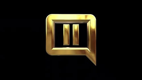 Golden 3D Chat Icon with Pause Symbol Spinning Loop
